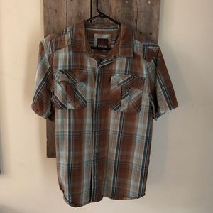 Prana Mens Short Sleeve Plaid Shirt, Large